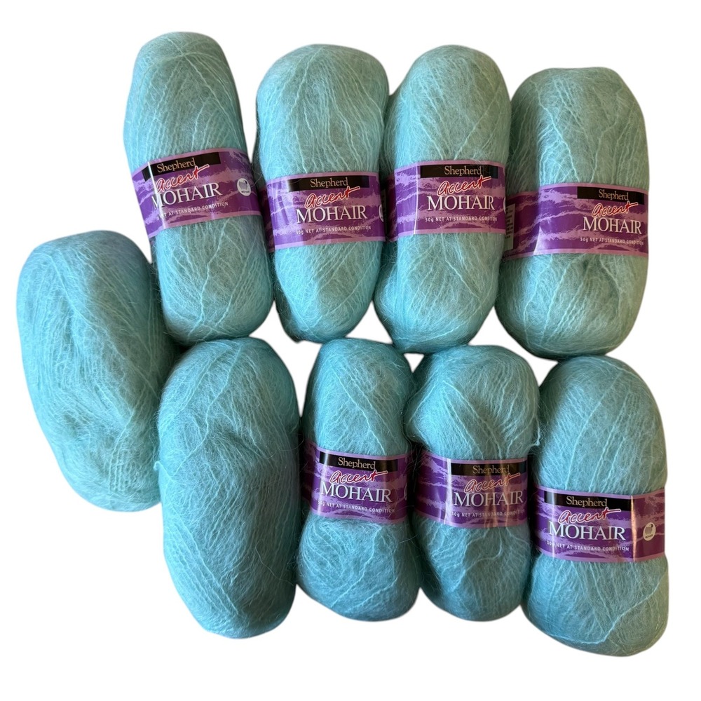 Shepherd Accent Mohair Yarn 9 Skeins Aqua New Zealand 12 Ply Bulky 1080 Yards